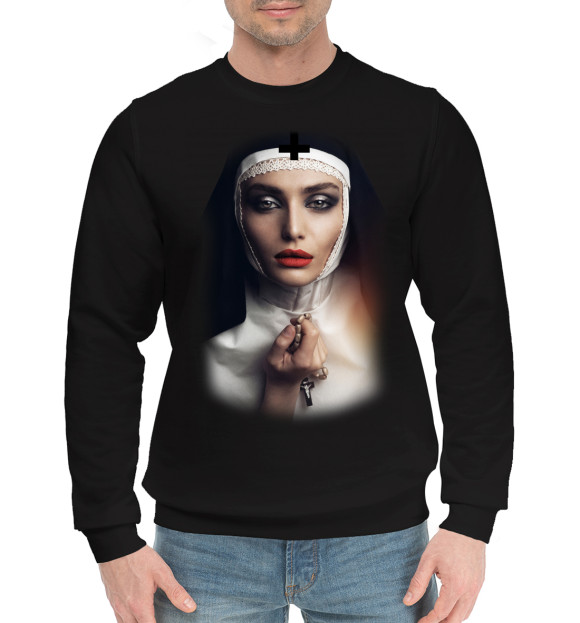 Мужской хлопковый свитшот с изображением NUN цвета Черный