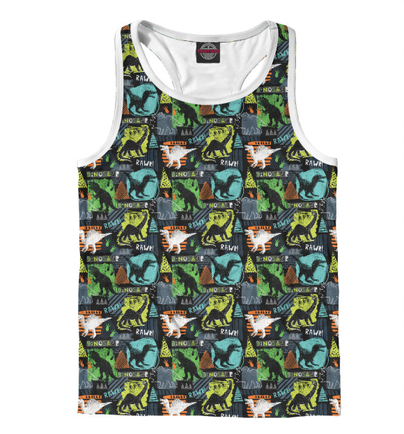 Мужская майка-борцовка с изображением Динозавры цвета Белый