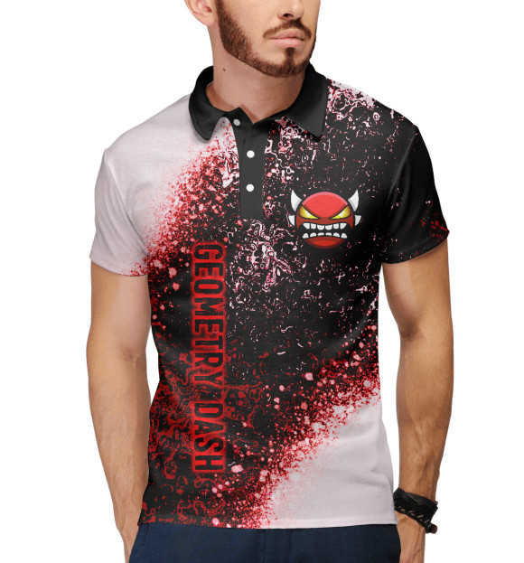 Мужское поло с притом Geometry Dash|Геометрия Даш цвета Белый Мужское поло с изображением Geometry Dash|Геометрия Даш цвета Белый