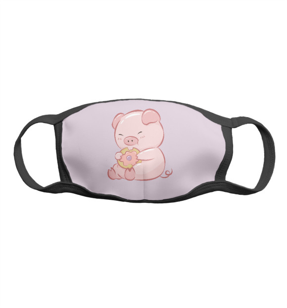 Маска тканевая с притом Свинка с пончиком цвета Белый Маска тканевая с изображением Свинка с пончиком цвета Белый