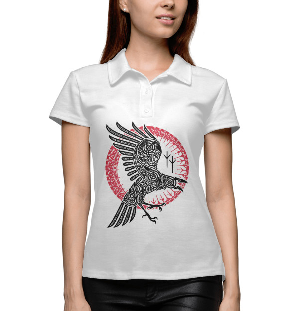 Женское поло с изображением Ворон цвета Белый