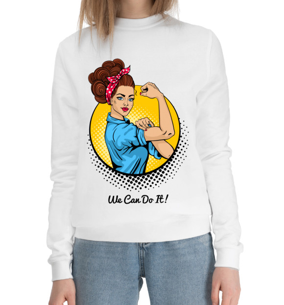 Женский хлопковый свитшот с изображением We can do it! цвета Белый