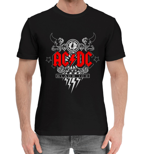 Мужская хлопковая футболка с изображением AC/DC, Black Ice цвета Черный