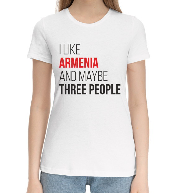 Женская хлопковая футболка с изображением I Llke Armenia цвета Белый