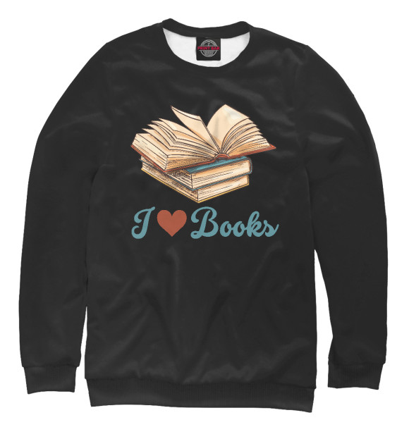 Свитшот для девочек с изображением Люблю книги цвета Белый