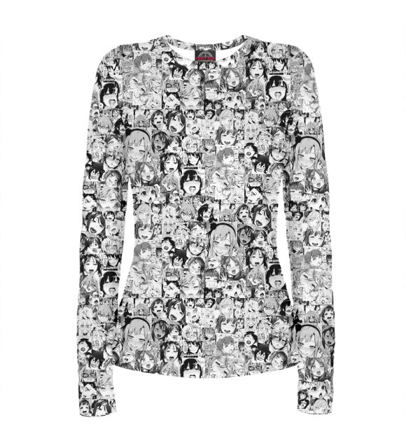 Женский лонгслив с изображением Ahegao (Ахегао) цвета Белый