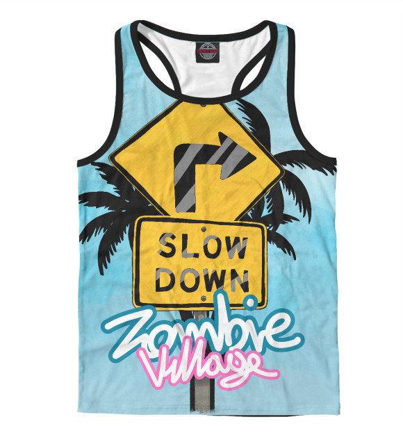 Мужская майка-борцовка с изображением Zombie Village цвета Белый