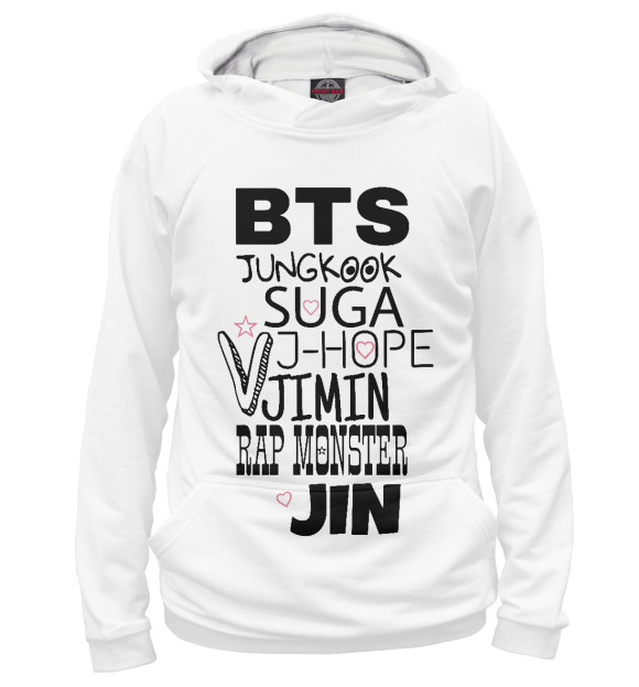 Мужское худи с изображением BTS цвета Белый