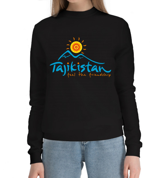 Женский хлопковый свитшот с изображением Tajikistan цвета Черный