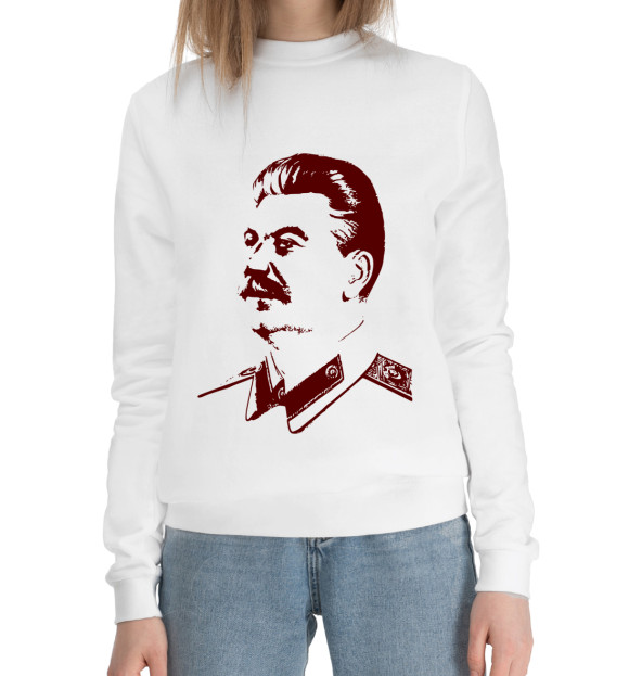 Женский хлопковый свитшот с изображением Сталин Иосиф Виссарионович цвета Белый