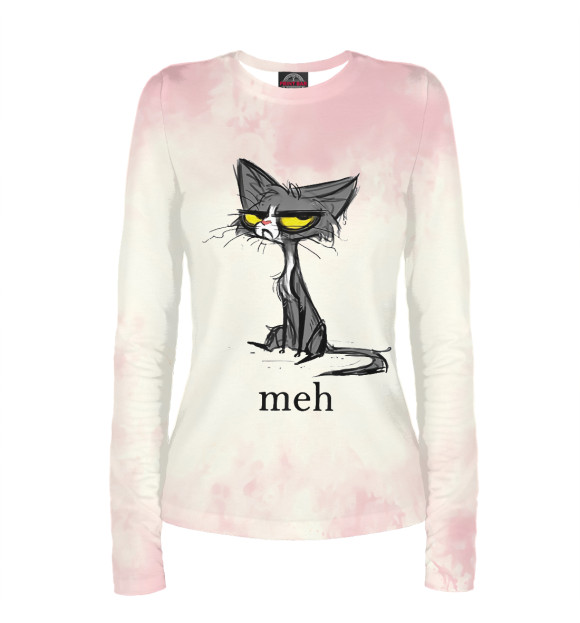 Женский лонгслив с изображением Funny Meh Cat цвета Белый