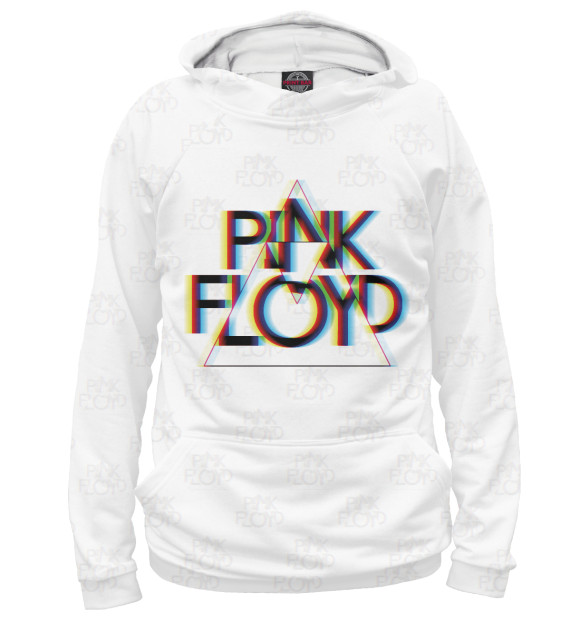 Мужское худи с изображением Pink Floyd глитч цвета Белый