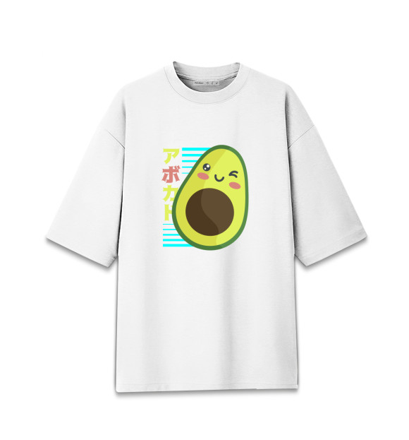 Мужская футболка оверсайз с притом Kawaii Anime Avocado цвета Белый Мужская футболка оверсайз с изображением Kawaii Anime Avocado цвета Белый