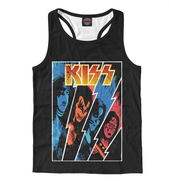 Мужская майка-борцовка с изображением Kiss цвета Белый