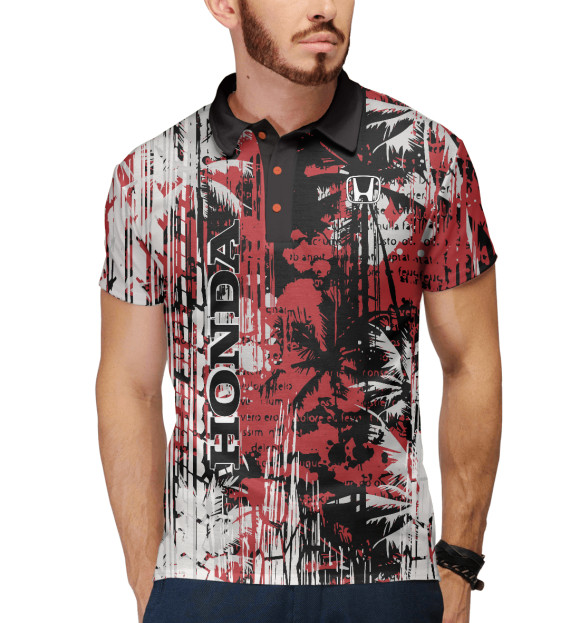Мужское поло с изображением HONDA цвета Белый