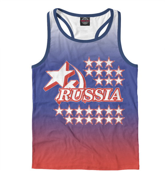 Мужская майка-борцовка с изображением Russia (звёзды) цвета Белый