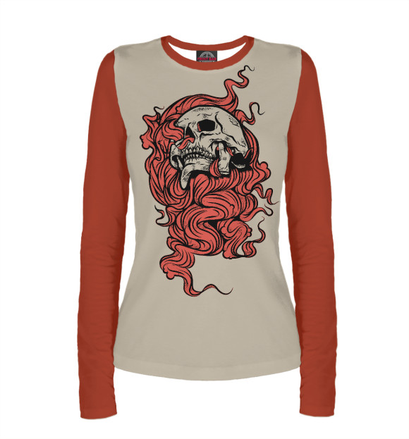 Женский лонгслив с изображением Череп волокна красного цвета цвета Белый