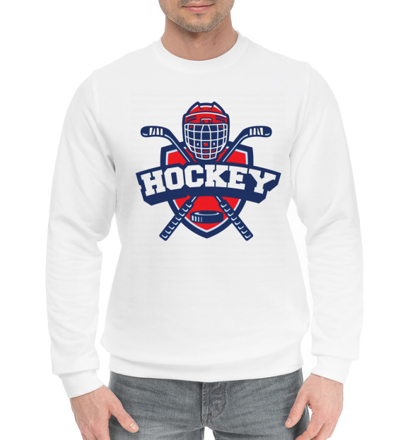 Мужской хлопковый свитшот с изображением Hockey цвета Белый