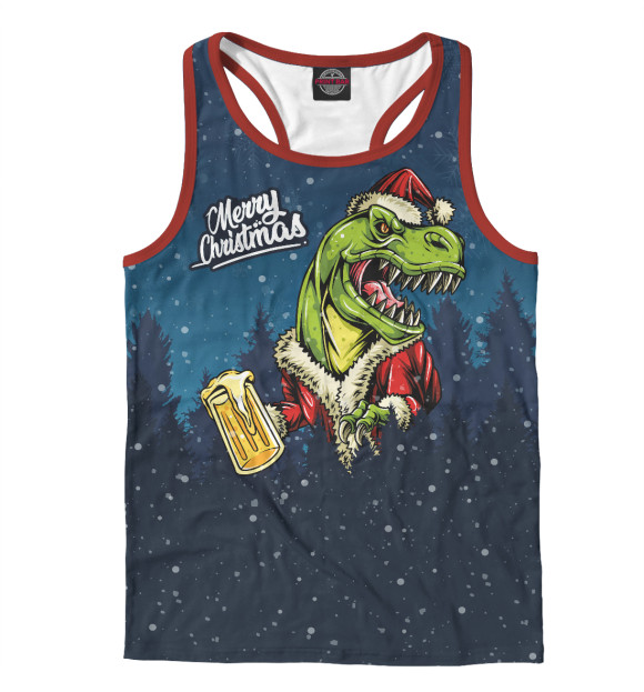 Мужская майка-борцовка с изображением Пивозавр Санта цвета Белый