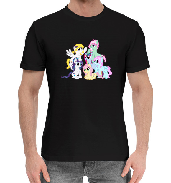 Мужская хлопковая футболка с изображением My Little Pony цвета Черный