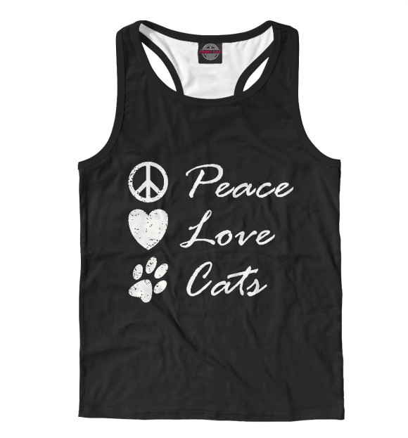Мужская майка-борцовка с изображением Мир, Любовь, Котики цвета Белый