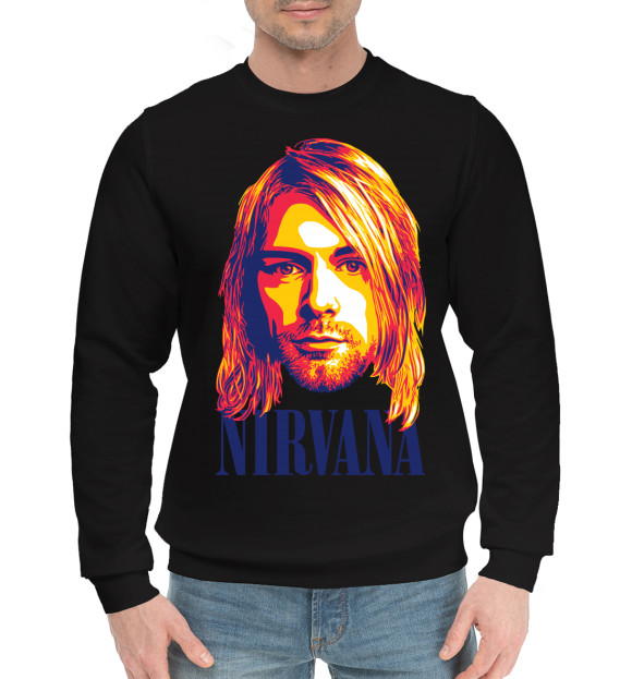 Мужской хлопковый свитшот с изображением Nirvana цвета Черный