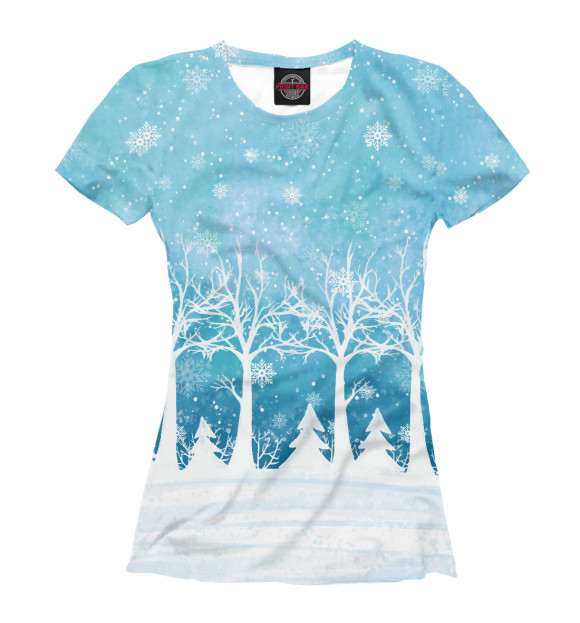 Женская футболка с изображением Снежный лес цвета Белый