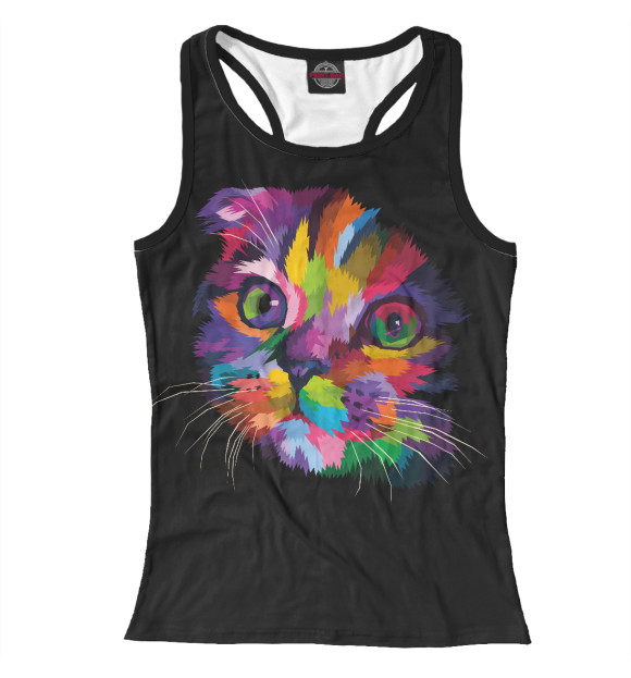 Женская майка-борцовка с изображением Радужный котенок цвета Белый