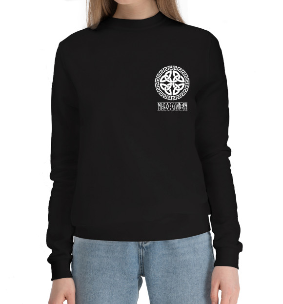 Женский хлопковый свитшот с изображением Громовик воина/небо славян цвета Черный