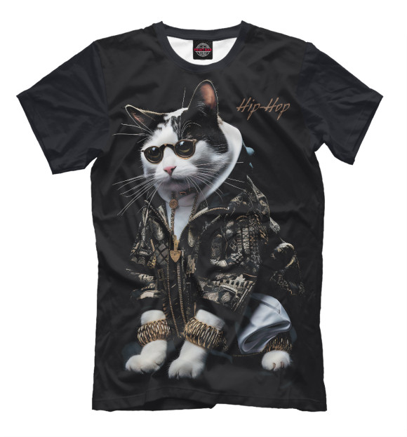 Мужская футболка с изображением Hip hop cat цвета Белый