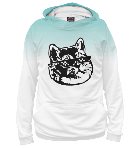 Мужское худи с изображением Deal with It Cat Meme цвета Белый