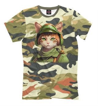 Мужская футболка Кошка военная