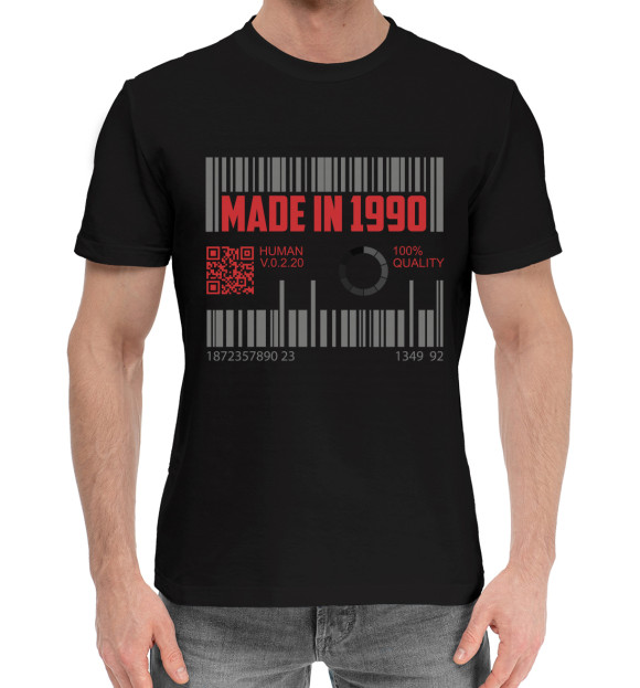 Мужская хлопковая футболка с изображением Made in 1990 цвета Черный