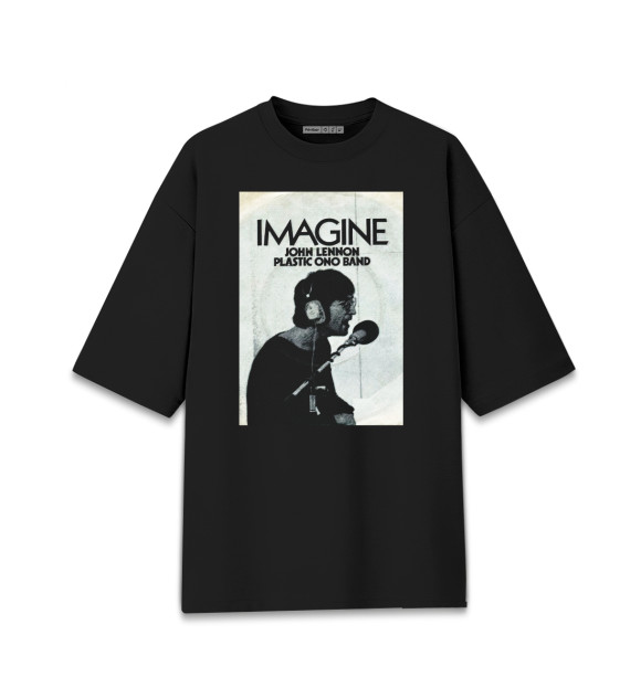 Женская футболка оверсайз с изображением Imagine - Джон Леннон цвета Черный