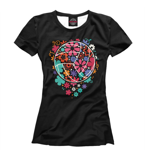 Женская футболка с изображением Volleyball Flowers цвета Белый