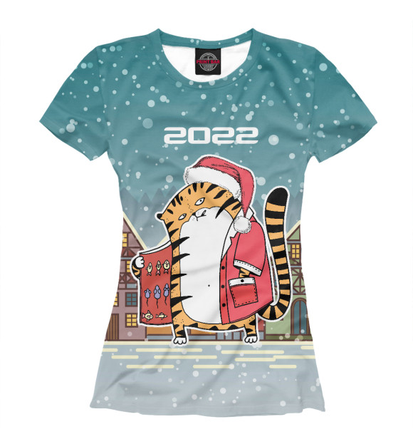 Женская футболка с изображением Тигр продает рыбу 2022 цвета Белый