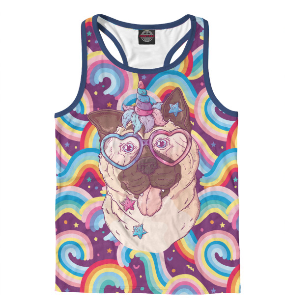 Мужская майка-борцовка с изображением Собака - единорог цвета Белый