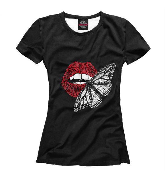Женская футболка с изображением Бабочка и губы цвета Белый