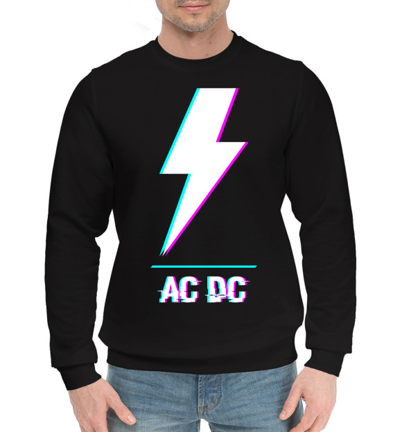 Мужской хлопковый свитшот с изображением AC DC Glitch Rock цвета Черный
