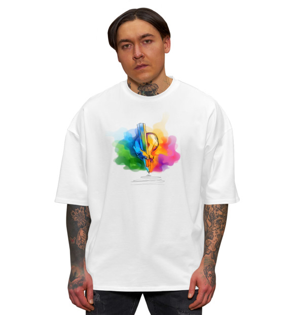 Мужская футболка оверсайз с изображением Color цвета Белый