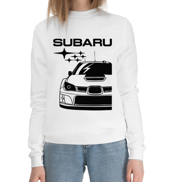 Женский хлопковый свитшот с изображением Subaru цвета Белый
