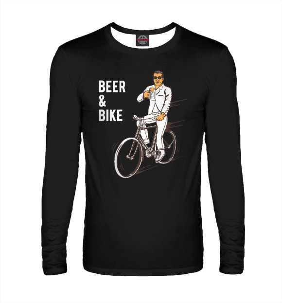 Мужской лонгслив с изображением Велосипед и пиво цвета Белый