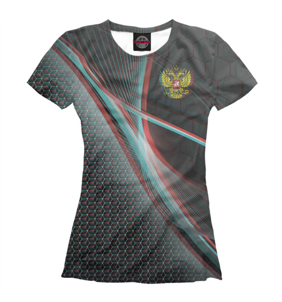 Женская футболка с изображением Russia Sport: Glitch. цвета Белый