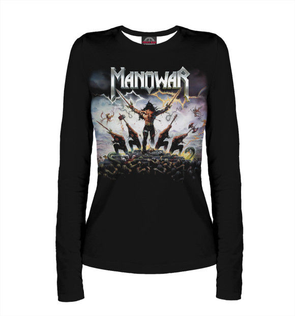 Женский лонгслив с притом Manowar цвета Белый Женский лонгслив с изображением Manowar цвета Белый