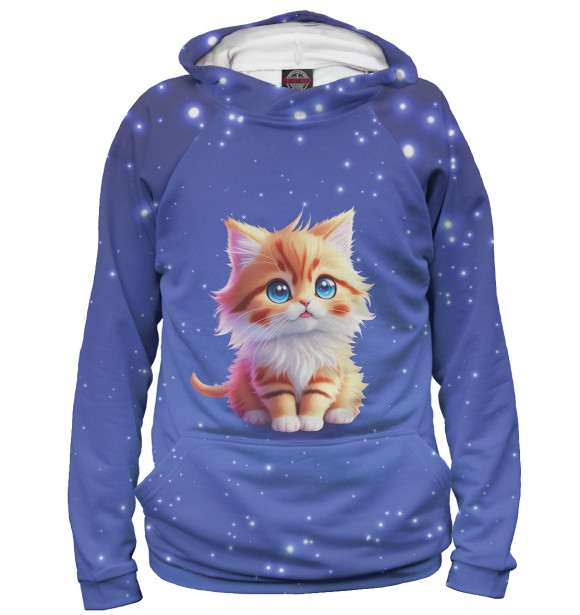 Мужское худи с изображением Котёнок милашка цвета Белый