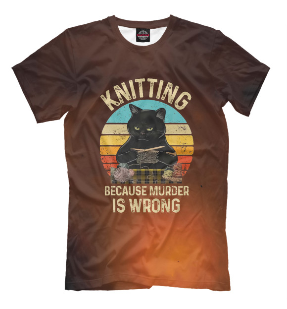 Мужская футболка с изображением Knitting Because Murder цвета Белый