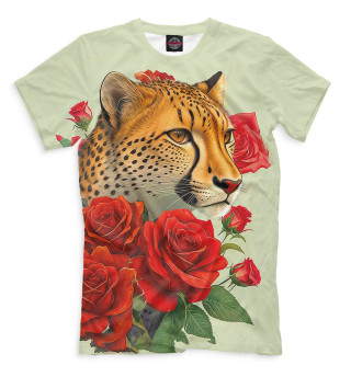 Мужская футболка Гепард среди роз