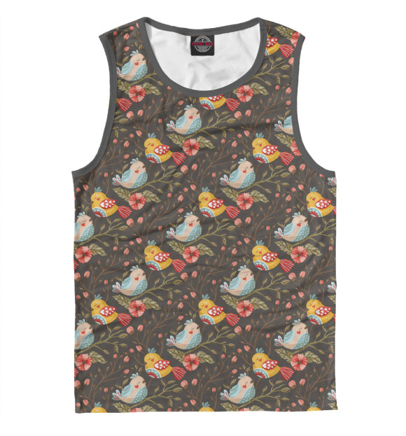 Майка для мальчика с изображением Птички и цветочки цвета Белый