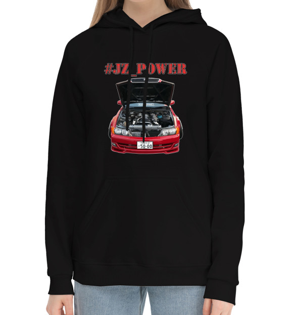 Женский хлопковый худи с изображением JZ_POWER Ver.1 цвета Черный
