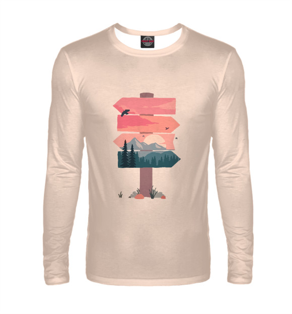 Мужской лонгслив с изображением Указательный столб цвета Белый